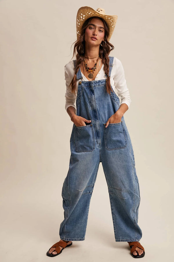 Listicle Western Wide-Leg Denim Overalls