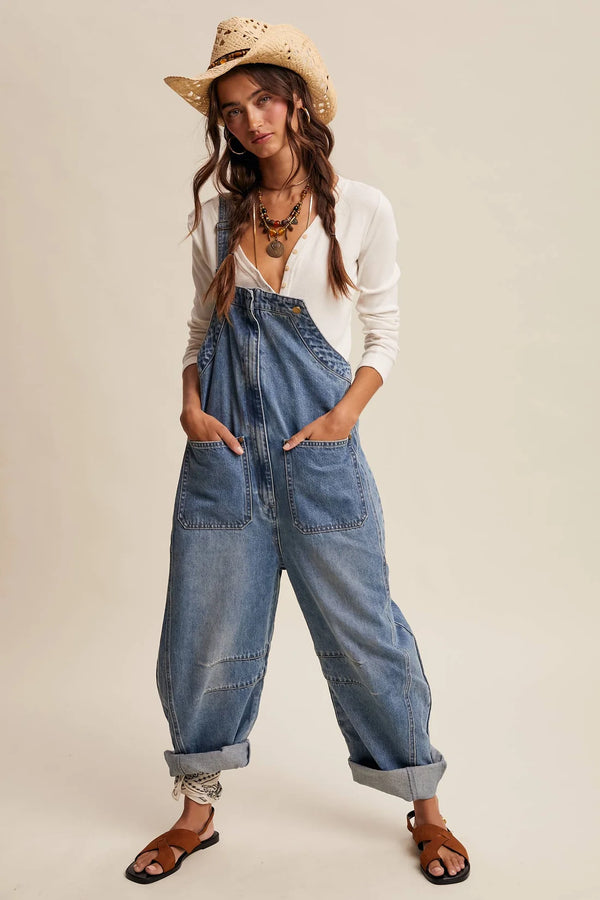 Listicle Western Wide-Leg Denim Overalls