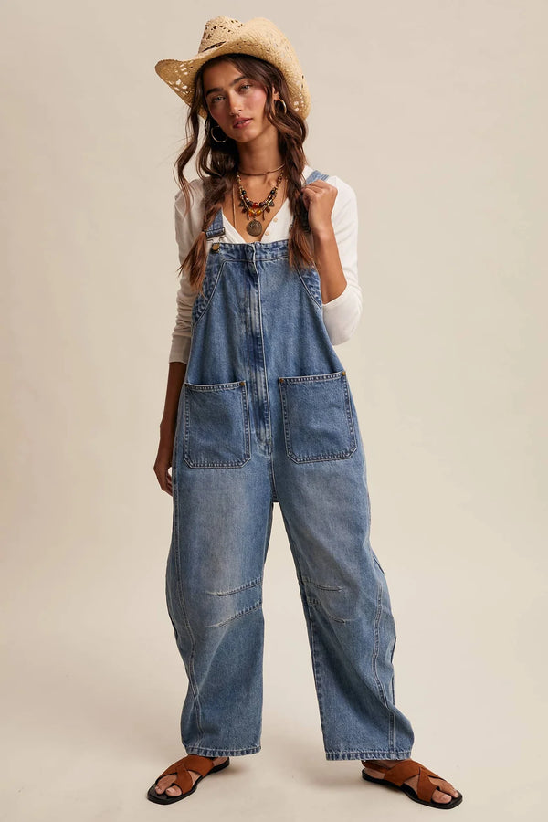 Listicle Western Wide-Leg Denim Overalls