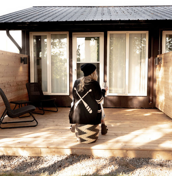 Dockside Knit Cardi -  Black with Sand Paddles