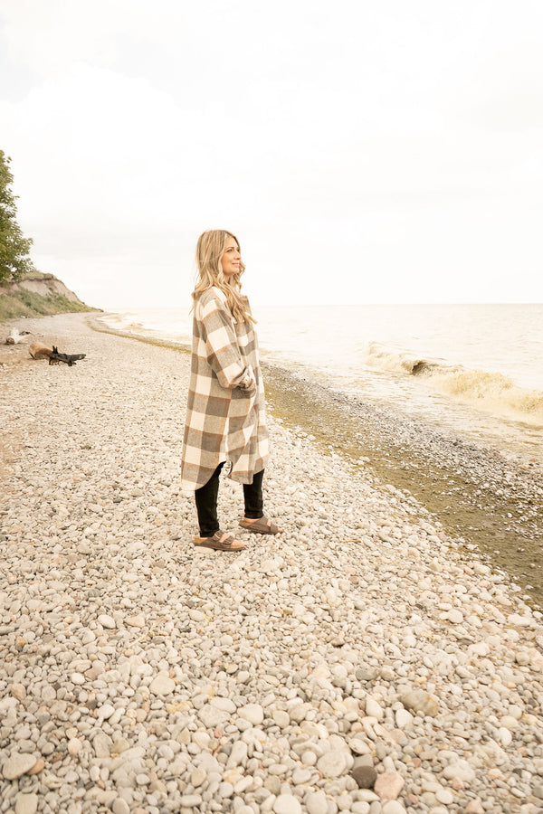 The Lake Jacket - Grey, white & brown tartan / plaid