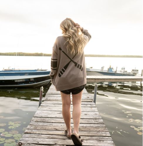 Dockside Knit Cardi - Beech wood brown / grey with black paddles