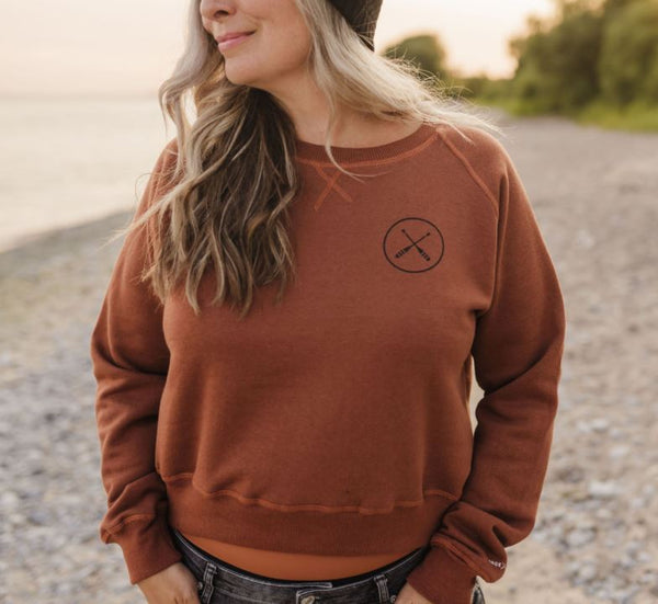 Rust Adult Woman's Paddle On Crop Crew Sweater