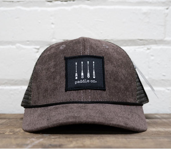 Adult Grey Brown Cord Mesh SnapBack hat - Curved brim