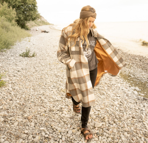 The Lake Jacket - Grey, white & brown tartan / plaid